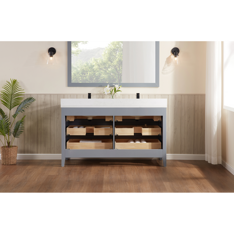 Legion Furniture 60" CADET FINISH SOLID WOOD SINK VANITY  WITH 1' ARTIFICIAL STONE TOP WS2518-60-CD
