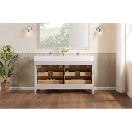 Legion Furniture 60" DREAMY WHITE FINISH SOLID WOOD SINK VANITY  WITH 1' ARTIFICIAL STONE TOP WS2518-60-DW