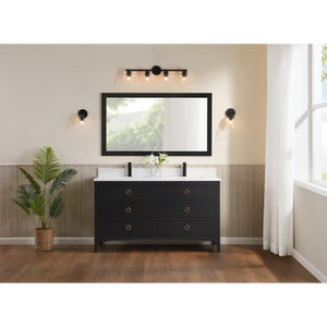 Legion Furniture 60" TRICORN BLACK FINISH SOLID WOOD SINK VANITY  WITH 1' ARTIFICIAL STONE TOP WS2518-60-TB