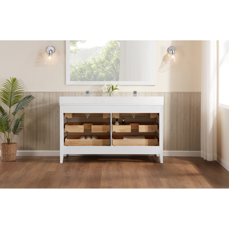 Legion Furniture 60" WHITE FINISH SOLID WOOD SINK VANITY WITH 1" ARTIFICIAL STONE TOP WS2518-60-W