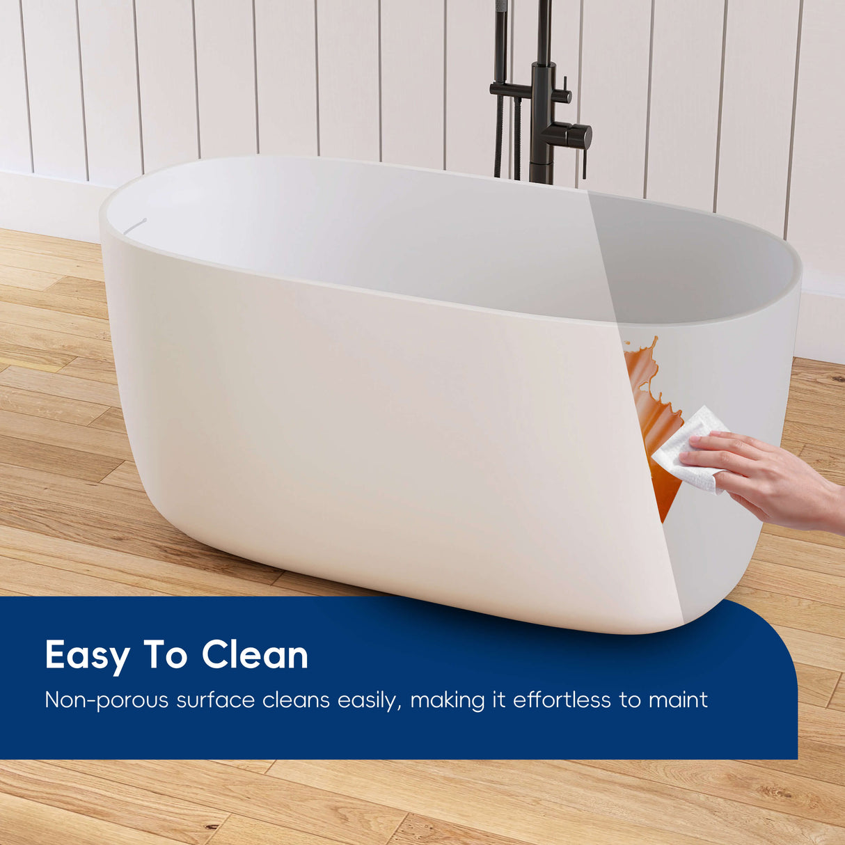 New England Home Goods Lanikai 47" Freestanding Tub in White - Stone Resin Solid Surface