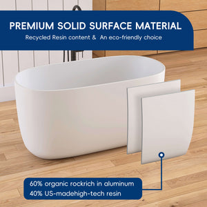 New England Home Goods Lanikai 47" Freestanding Tub in White - Stone Resin Solid Surface