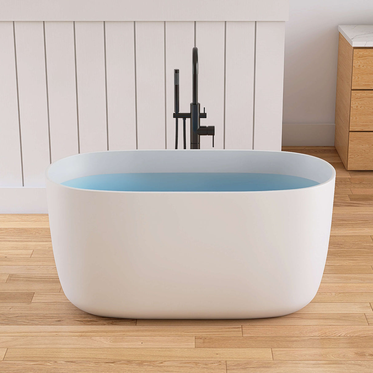 New England Home Goods Lanikai 47" Freestanding Tub in White - Stone Resin Solid Surface