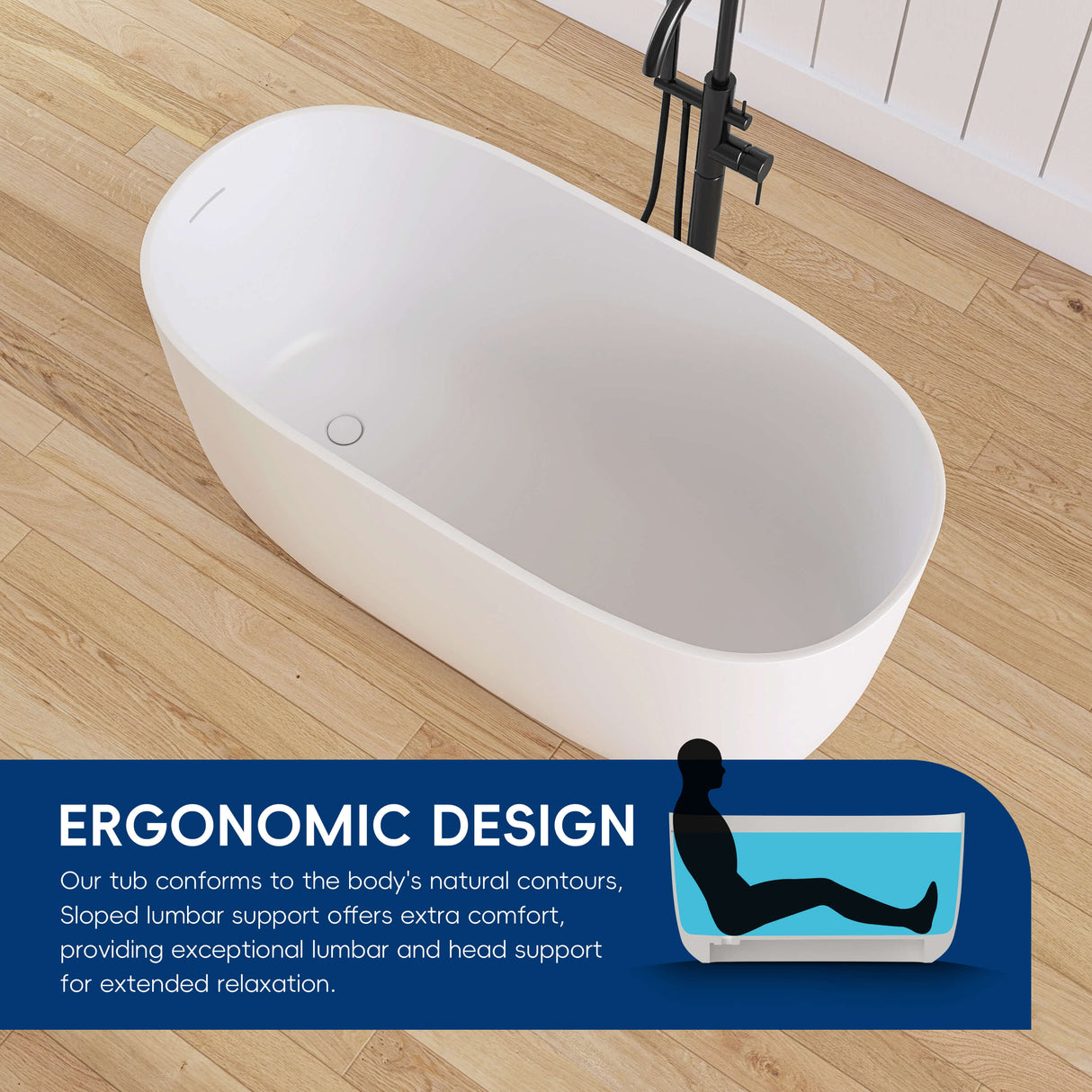 New England Home Goods Lanikai 47" Freestanding Tub in White - Stone Resin Solid Surface