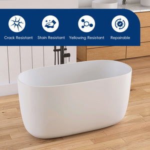 New England Home Goods Lanikai 47" Freestanding Tub in White - Stone Resin Solid Surface