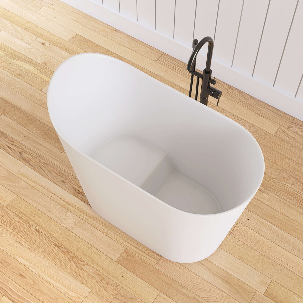 New England Home Goods Kosciuszko 43" Freestanding Tub in White - Stone Resin Solid Surface