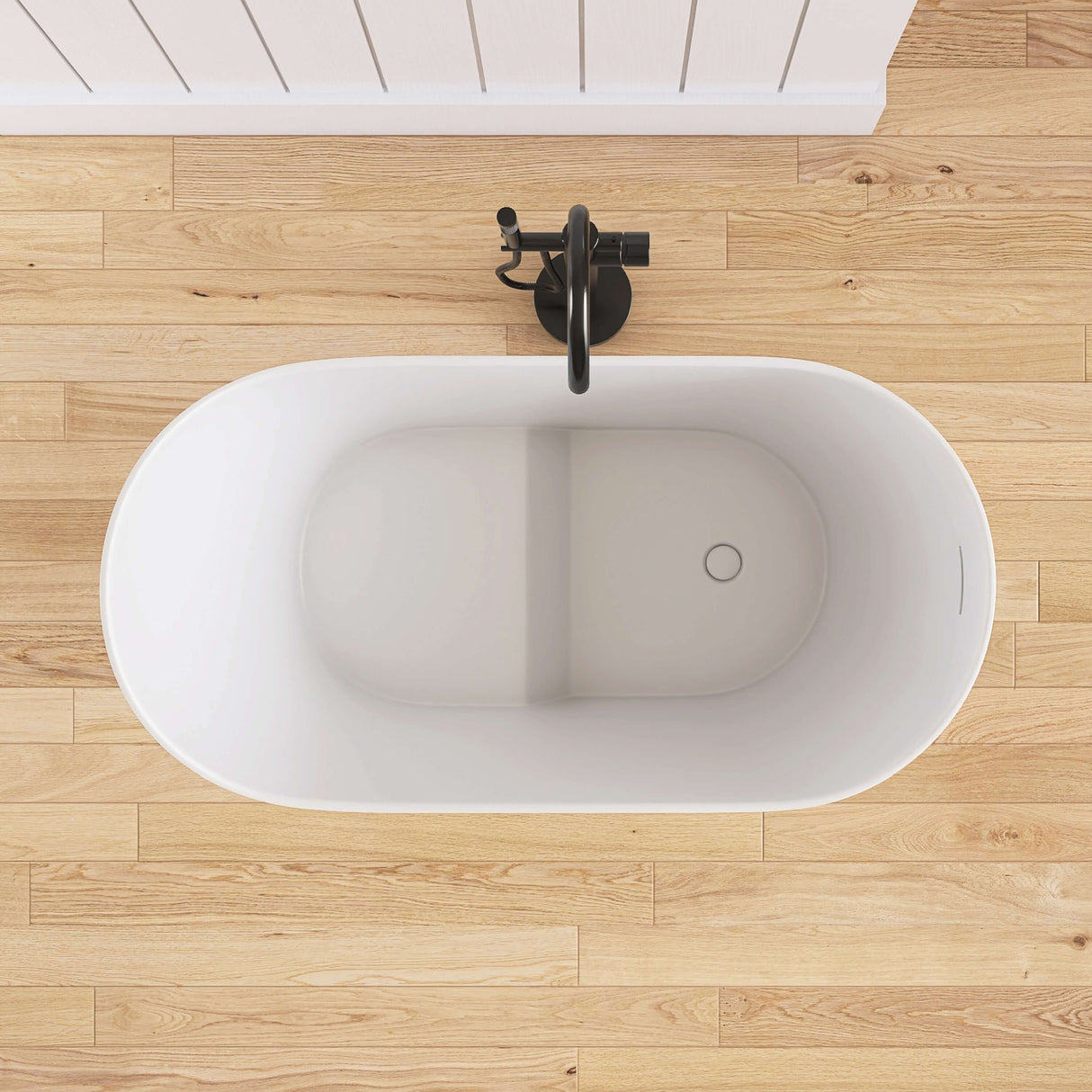 New England Home Goods Kosciuszko 43" Freestanding Tub in White - Stone Resin Solid Surface