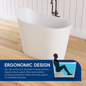 New England Home Goods Kosciuszko 43" Freestanding Tub in White - Stone Resin Solid Surface