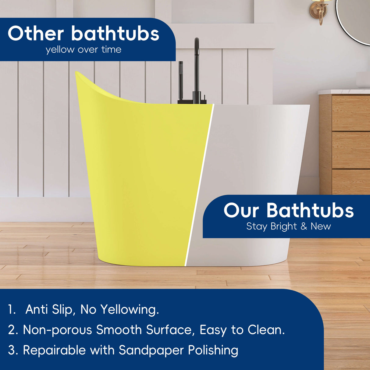 New England Home Goods Kosciuszko 43" Freestanding Tub in White - Stone Resin Solid Surface