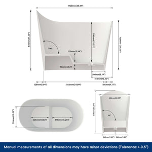 New England Home Goods Kosciuszko 43" Freestanding Tub in White - Stone Resin Solid Surface