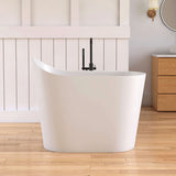 New England Home Goods 43" Japanese Soaking Tub – Compact Deep Soaking Solid Surface Freestanding Bathtub