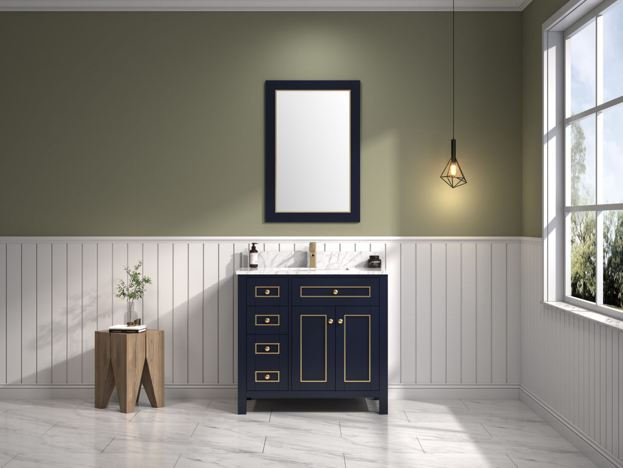 Legion Furniture 36" BLUE FINISH SINK VANITY CABINET WITH CARRARA WHITE TOP WV2236-B