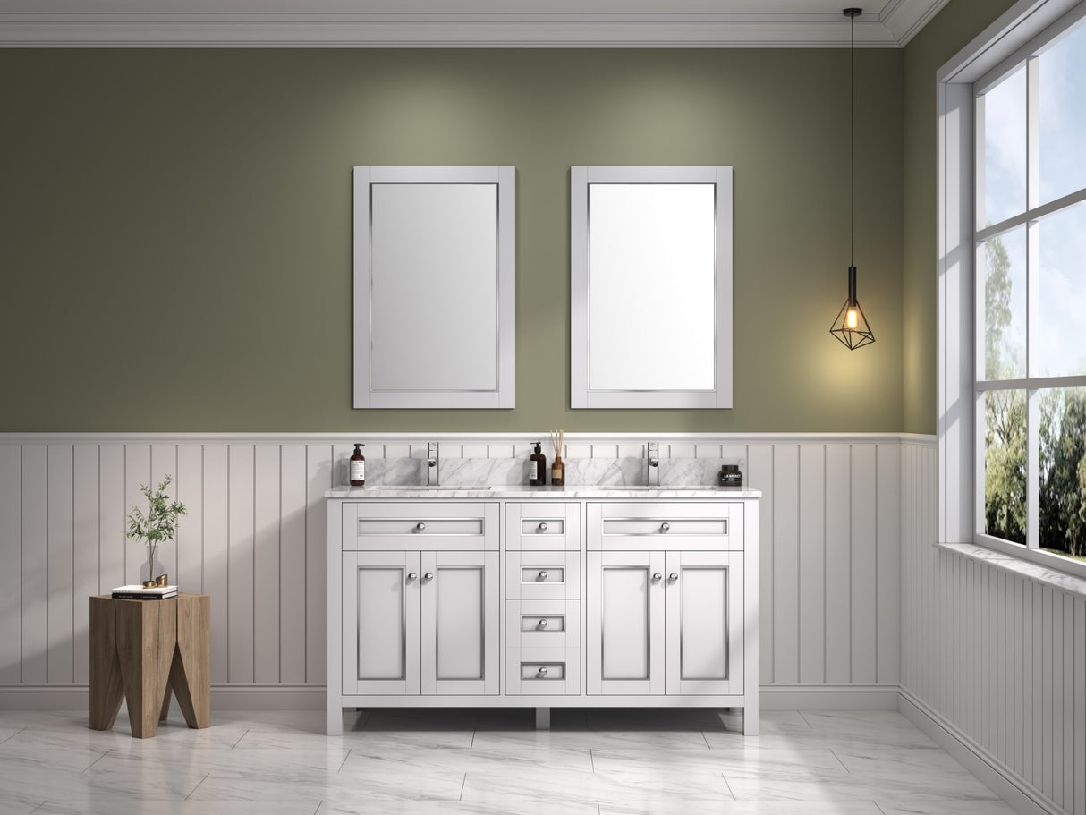 Legion Furniture 60" WHITE FINISH SINK VANITY CABINET WITH CARRARA WHITE TOP WV2260-W