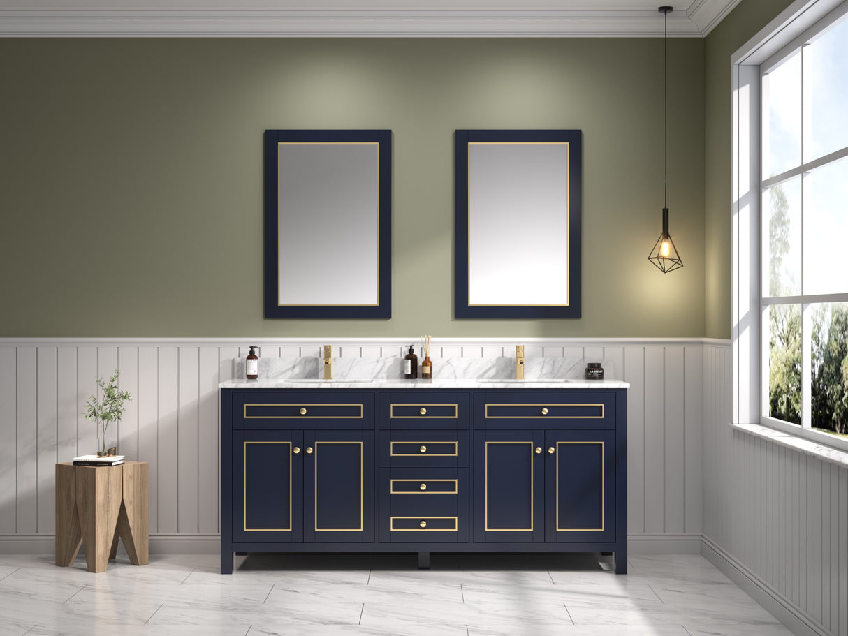 Legion Furniture 72" BLUE FINISH SINK VANITY CABINET WITH CARRARA WHITE TOP WV2272-B