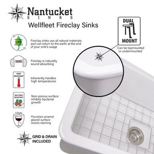 Nantucket Sinks 32-Inch Undermount Fireclay Kitchen Sink Wellfleet-3218W