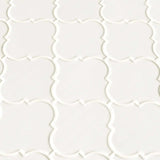 Whisper white arabesque 10.83X15.5 glazed ceramic mesh mounted mosaic wall tile SMOT-PT-WW-ARABESQ product shot multiple tiles angle view