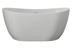White freestanding bathtub against a gray wall