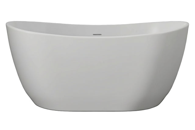 White freestanding bathtub against a gray wall