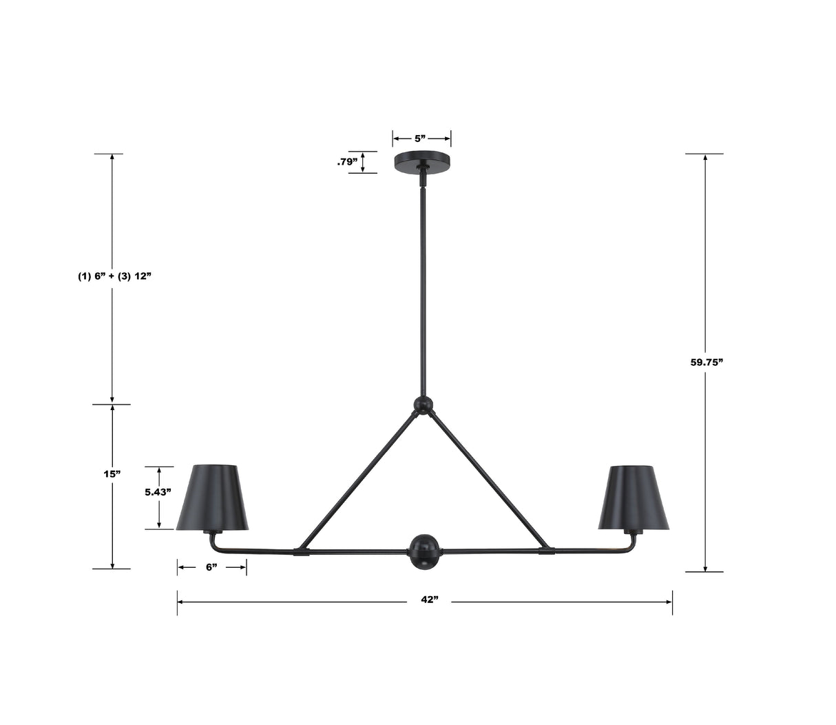 Xavier 2 Light Matte Black Chandelier XAV-B9302-MK