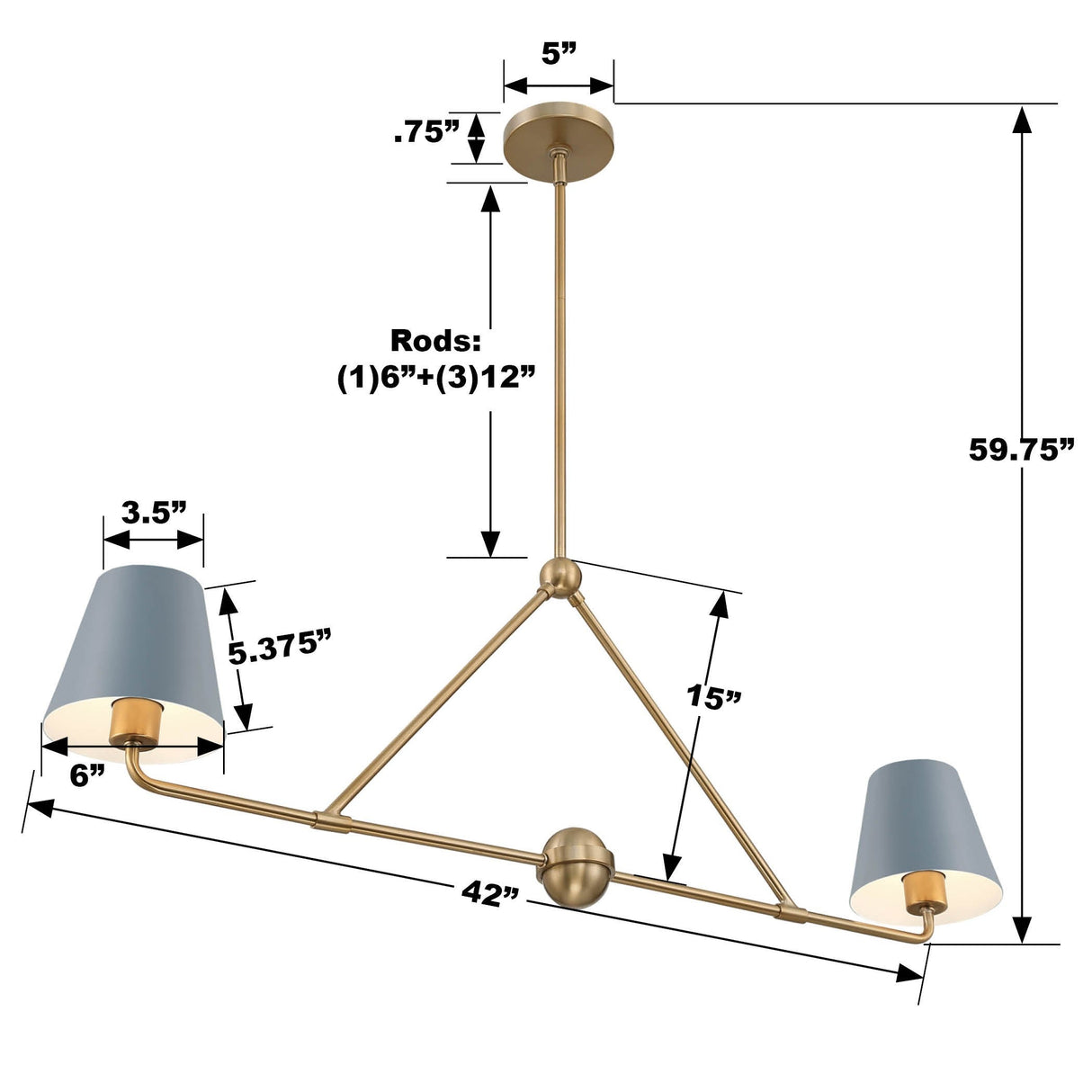 Xavier 2 Light Matte Black Chandelier XAV-B9302-MK