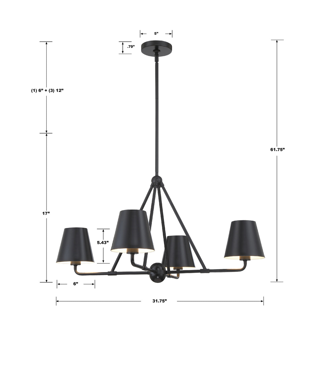 Xavier 4 Light Matte Black Chandelier XAV-B9304-MK