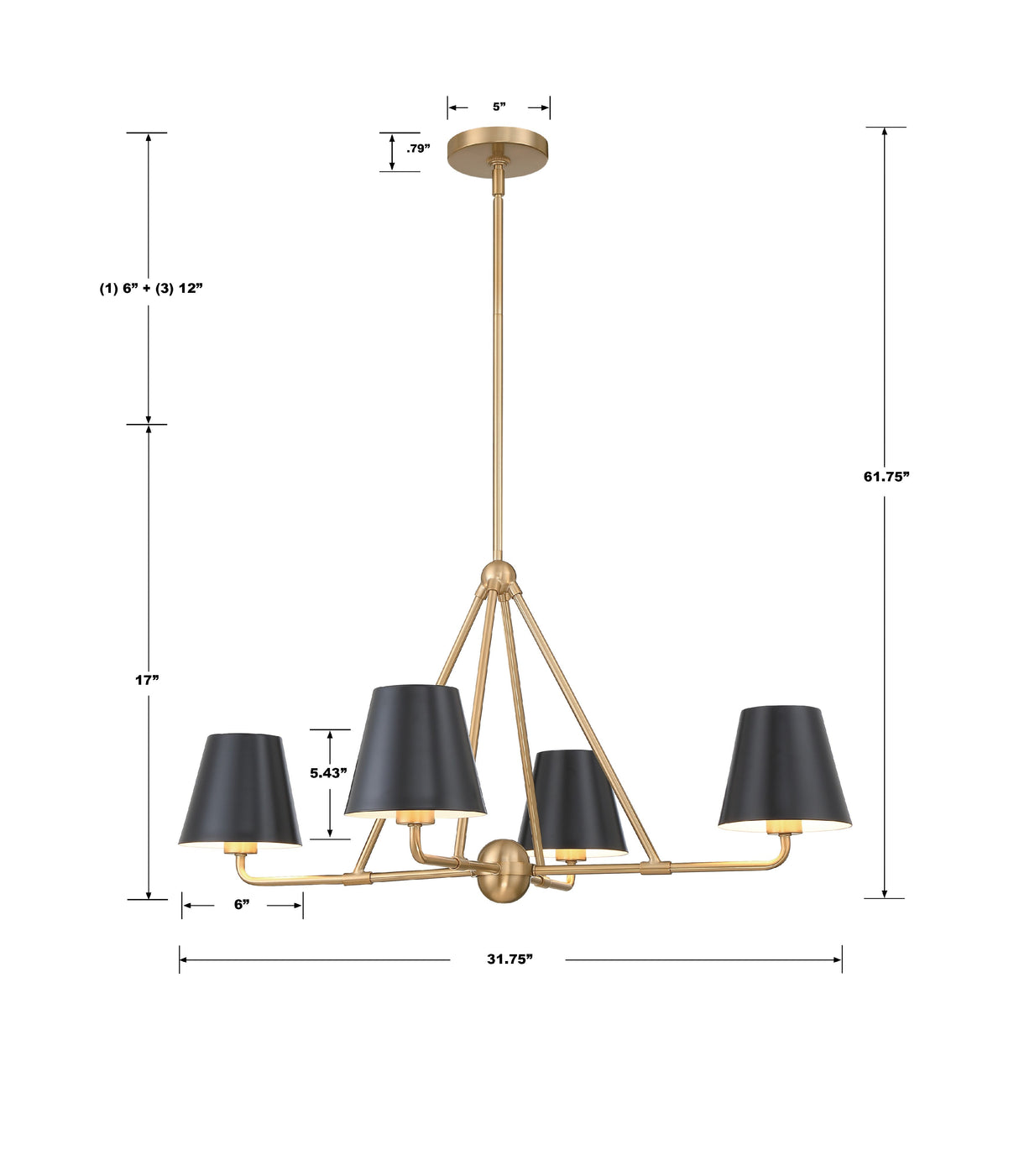 Xavier 4 Light Matte Black Chandelier XAV-B9304-MK