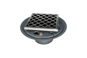 Infinity Drain XD 4-2P 4” x 4” XD 4 - Strainer - Criss-Cross Pattern & 2" Throat w/PVC Drain Body 2” Outlet