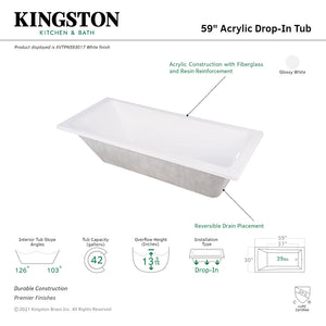 Aqua Eden XVTPN593017 59-Inch Acrylic Rectangular Drop-In Tub with Reversible Drain Hole, White