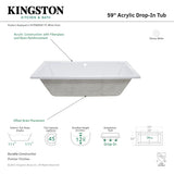 Aqua Eden XVTPN593017C 59-Inch Acrylic Rectangular Drop-In Tub with Center Drain Hole, White