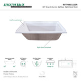 Aqua Eden XVTPN603220R 60-Inch Acrylic Rectangular Drop-In Tub with Right Hand Drain, White