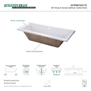 Aqua Eden XVTPN672817C 67-Inch Acrylic Rectangular Drop-In Tub with Center Drain Hole, White