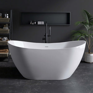 New England Home Goods Logan 60" Freestanding Tub in White - Stone Resin Solid Surface