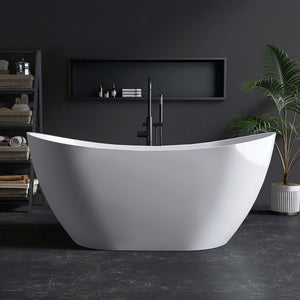 New England Home Goods Logan 60" Freestanding Tub in White - Stone Resin Solid Surface