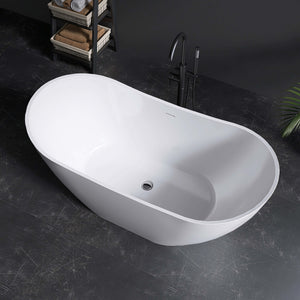 New England Home Goods Logan 60" Freestanding Tub in White - Stone Resin Solid Surface