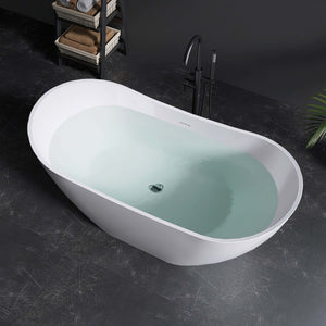 New England Home Goods Logan 60" Freestanding Tub in White - Stone Resin Solid Surface