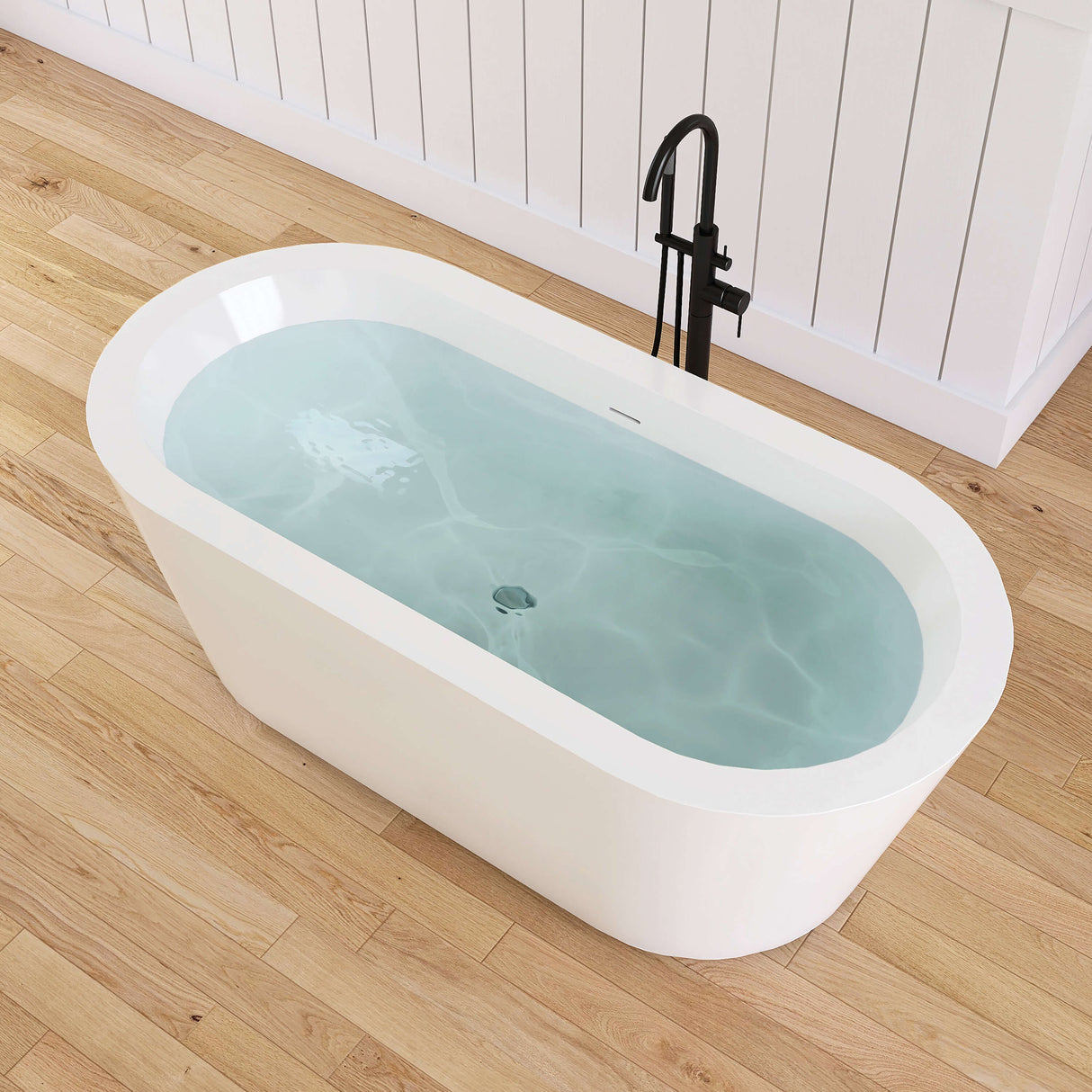 New England Home Goods Kirkjufell 67" Freestanding Tub in White - Stone Resin Solid Surface