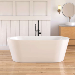 New England Home Goods Kirkjufell 67" Freestanding Tub in White - Stone Resin Solid Surface