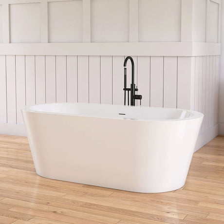 New England Home Goods Kirkjufell 67" Freestanding Tub in White - Stone Resin Solid Surface