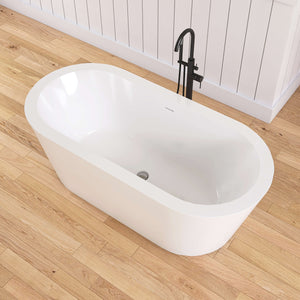 New England Home Goods Kirkjufell 67" Freestanding Tub in White - Stone Resin Solid Surface