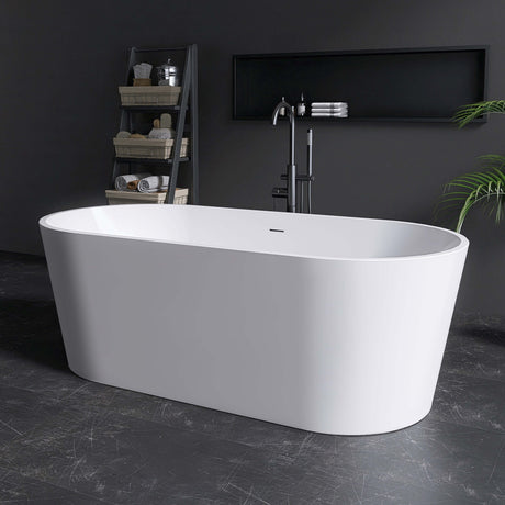 New England Home Goods Grace 67" Freestanding Tub in White - Stone Resin Solid Surface