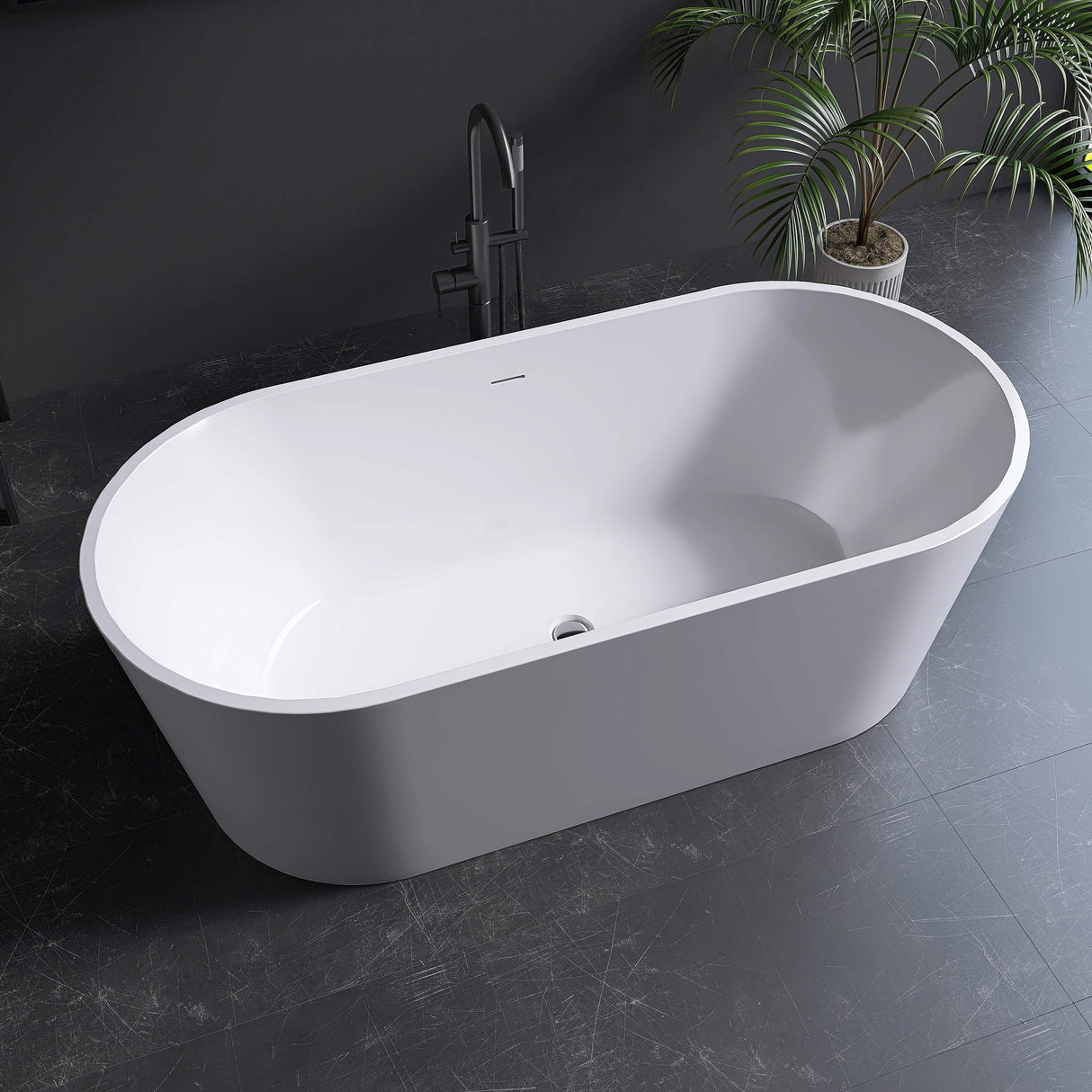 New England Home Goods Grace 67" Freestanding Tub in White - Stone Resin Solid Surface