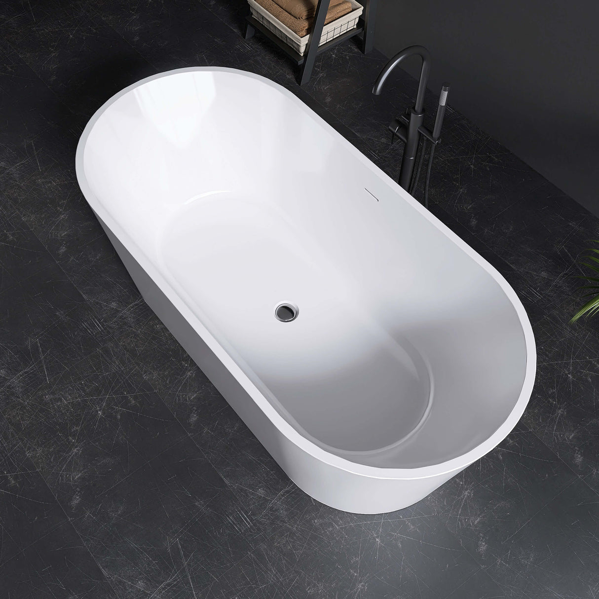 New England Home Goods Grace 67" Freestanding Tub in White - Stone Resin Solid Surface