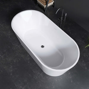 New England Home Goods Grace 67" Freestanding Tub in White - Stone Resin Solid Surface