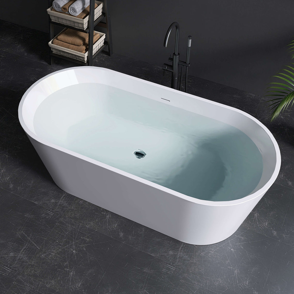 New England Home Goods Grace 67" Freestanding Tub in White - Stone Resin Solid Surface