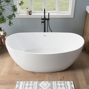 New England Home Goods Sinai 60" Freestanding Tub in White - Stone Resin Solid Surface