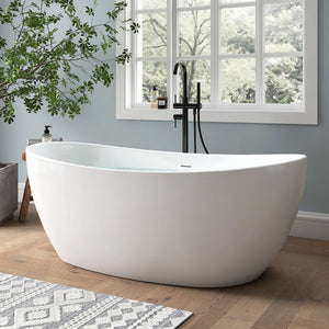 New England Home Goods Sinai 60" Freestanding Tub in White - Stone Resin Solid Surface