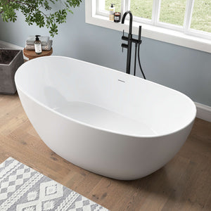 New England Home Goods Sinai 60" Freestanding Tub in White - Stone Resin Solid Surface