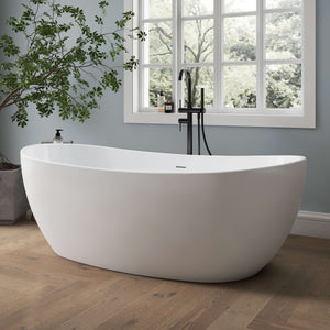 New England Home Goods Camps 65" Freestanding Tub in White - Stone Resin Solid Surface