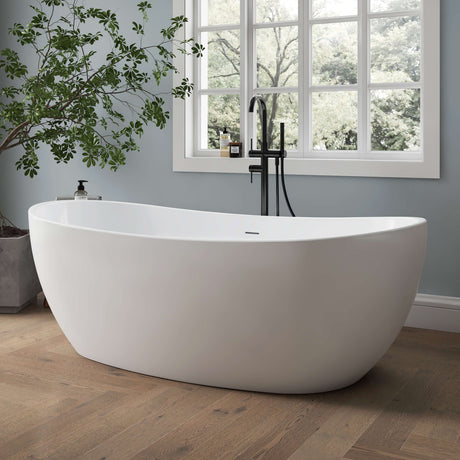 New England Home Goods Camps 65" Freestanding Tub in White - Stone Resin Solid Surface