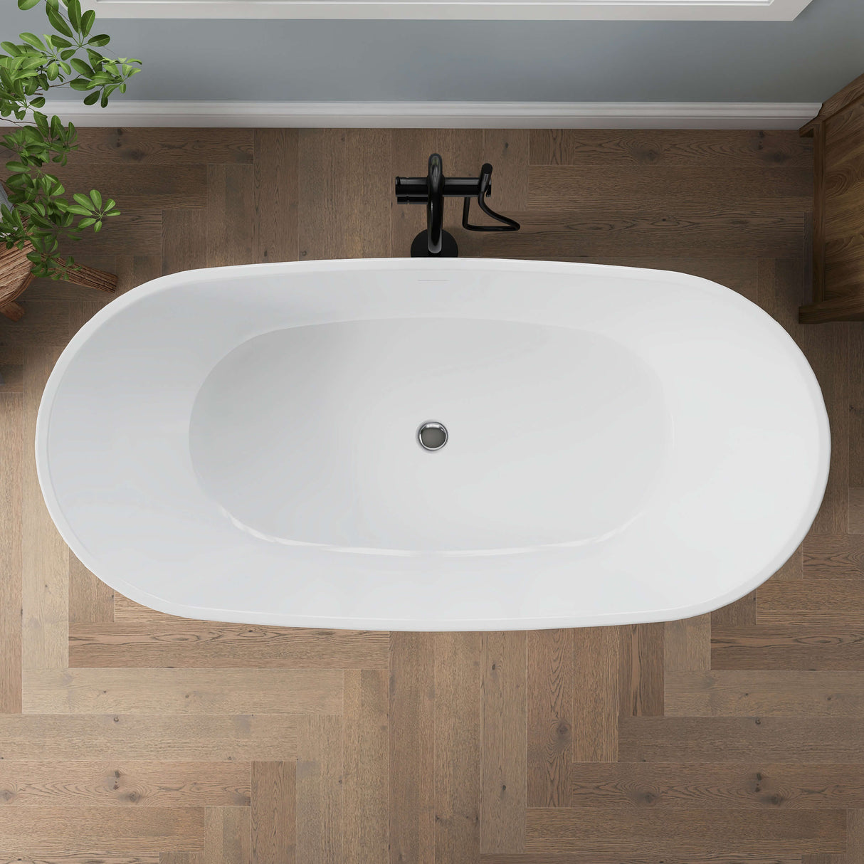 New England Home Goods Camps 65" Freestanding Tub in White - Stone Resin Solid Surface